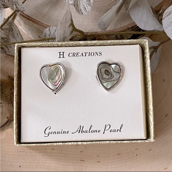 NWT! VTG- Sterling Silver & Abalone Heart Shaped Clip Backs- H-Creations - Picture 1 of 6